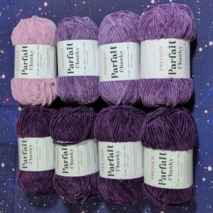 8 Skeins Premier Parfait Chunky Yarn PURPLE COLORS Eggplant Dusty Mauve and Iris